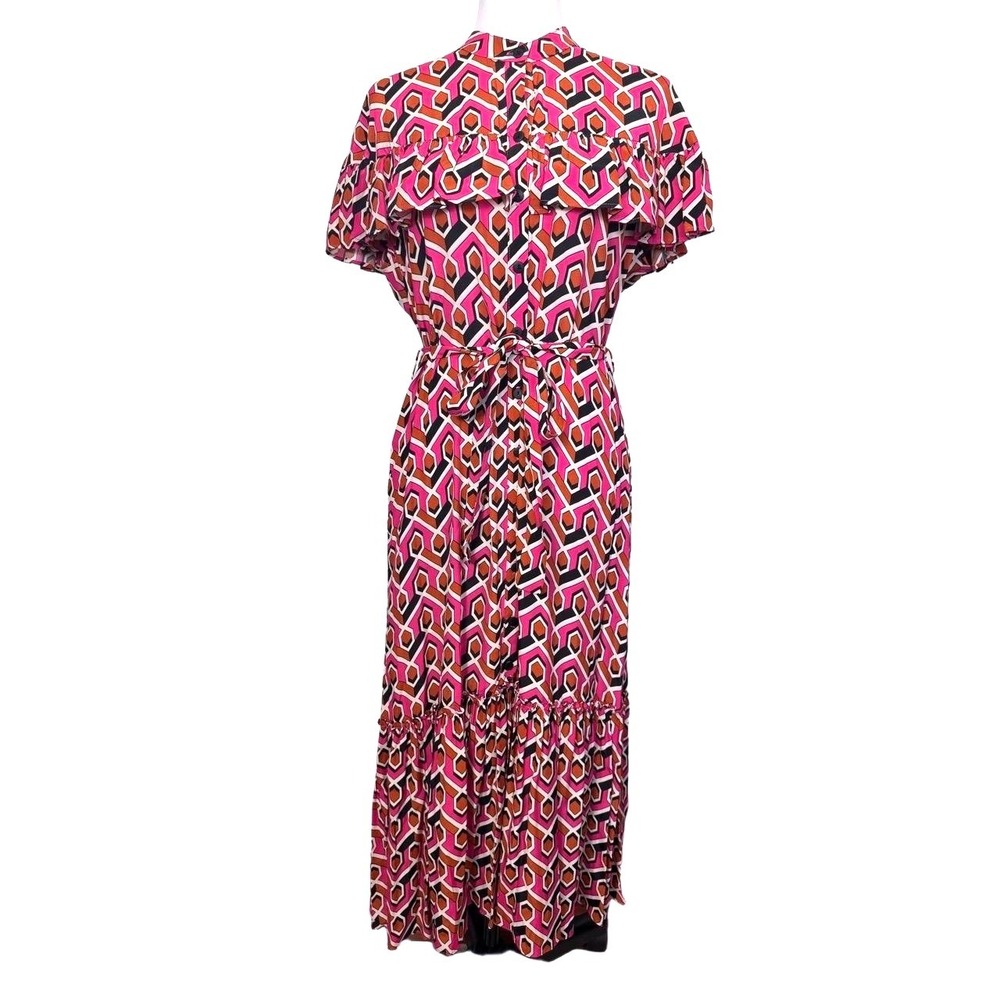 Corey Lynn Calter Maxi Dress Women S‎ Pink Geometric Ruffle Tiered Button Front